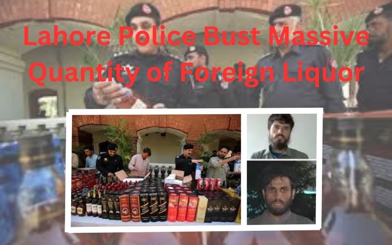 "Lahore police foreign liquor bust: Seized bottles of foreign liquor displayed after a major raid."