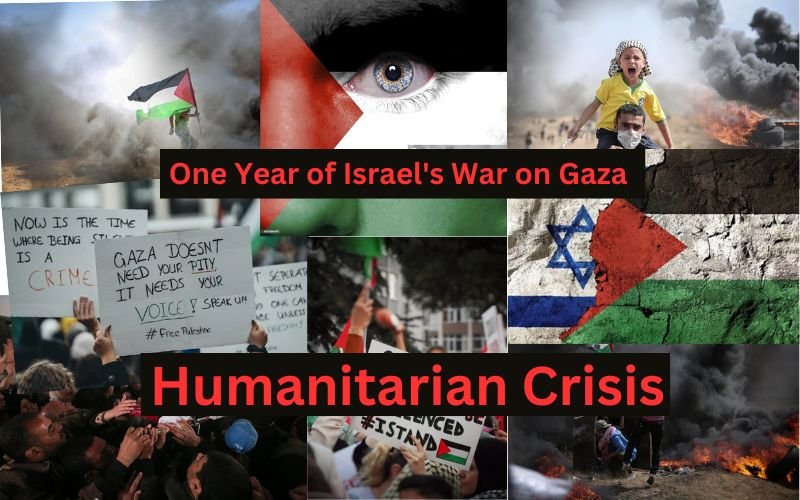 "One year of Israel Gaza war deaths: destroyed buildings, hospitals in crisis, and over 42,000 people dead."